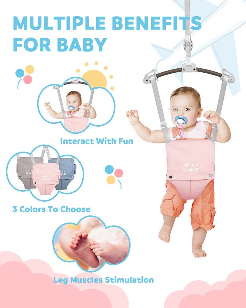 Infant Master Doorway Jumper, Durable Bumper Jumper w/Adjustable Height, Funny Baby Doorway Swing Bouncer w/Seat Bag, Popular Gift for Infant & Toddler, Portable and Free Installation, Pink - Image 3